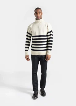 Hot Gloverall Breton Submariner Jumper Ecru with Navy Stripes