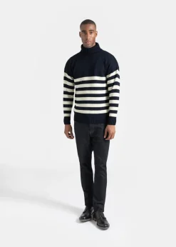 Discount Gloverall Breton Submariner Jumper Navy with Ecru Stripes