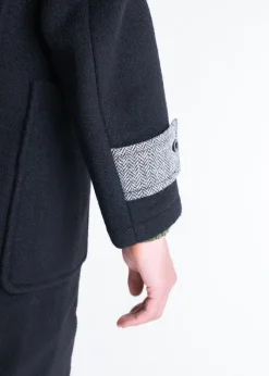 Sale Gloverall Herringbone Contrast Monty Duffle Coat Black