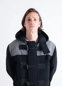 Sale Gloverall Herringbone Contrast Monty Duffle Coat Black