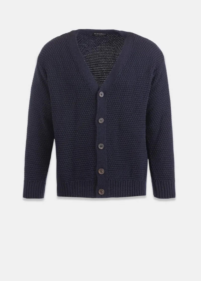 New Gloverall Moss Stitch Cardigan Navy
