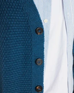 Hot Gloverall Moss Stitch Cardigan Petrol