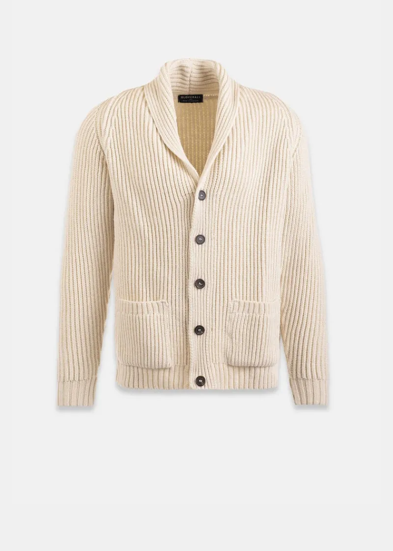 Hot Gloverall Shawl Collar Cardigan Ecru