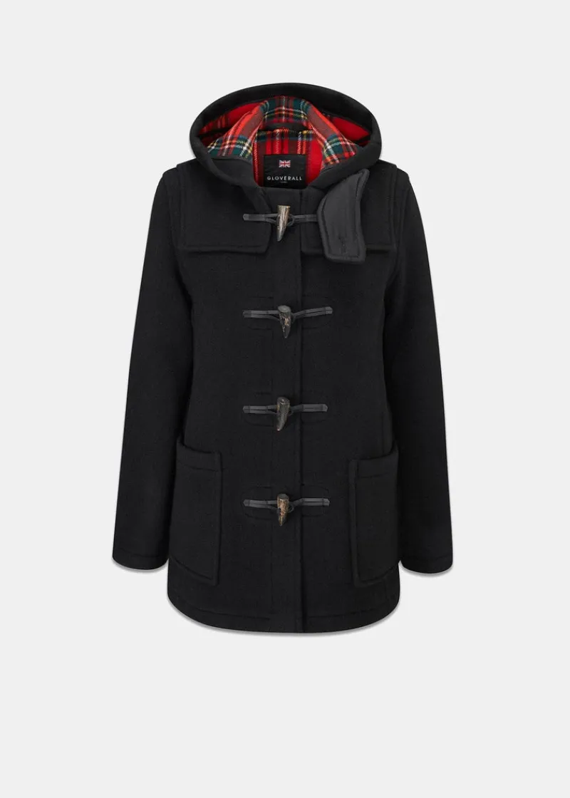 Fashion Gloverall Short Slim Fit Duffle Coat Black Royal Stewart